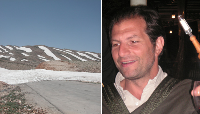 Left: snow-caped path to Massaya winery Right: Sami Ghosn