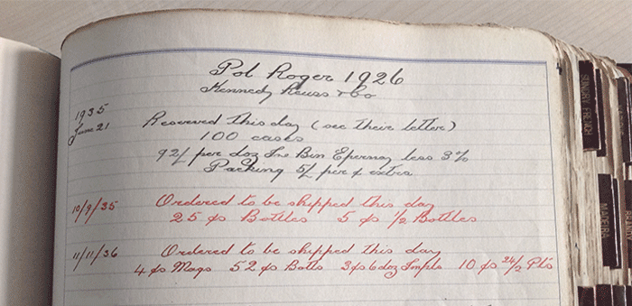 Berry Bros. & Rudd's order ledgers showing, even in 1926, Pol Roger was in high demand