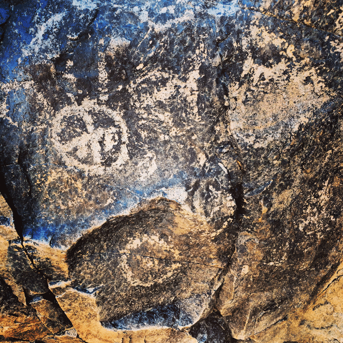 Ancient rock drawings at Alcohuaz Winery, Chile