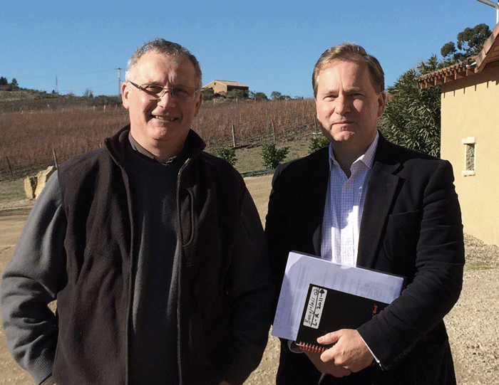 Grower and producer Jean-Luc Terrier (left) pictured with buyer Simon Field MW