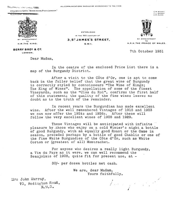 A letter sent to customers in 1931.