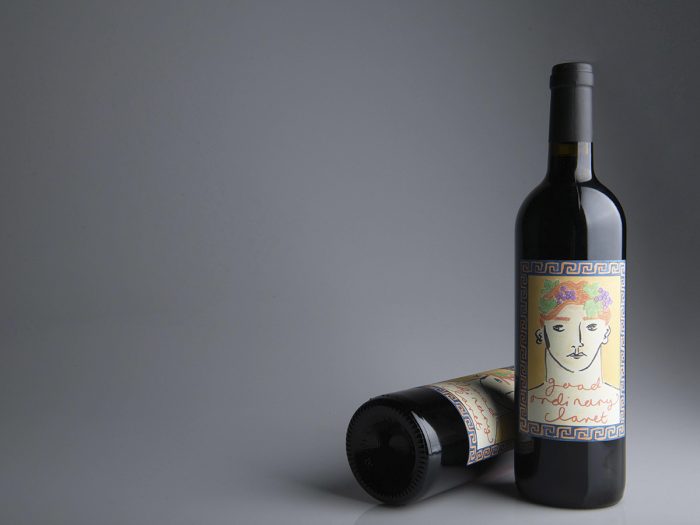 An image of our Good Ordinary Claret with a label design by Luke Edward Hall