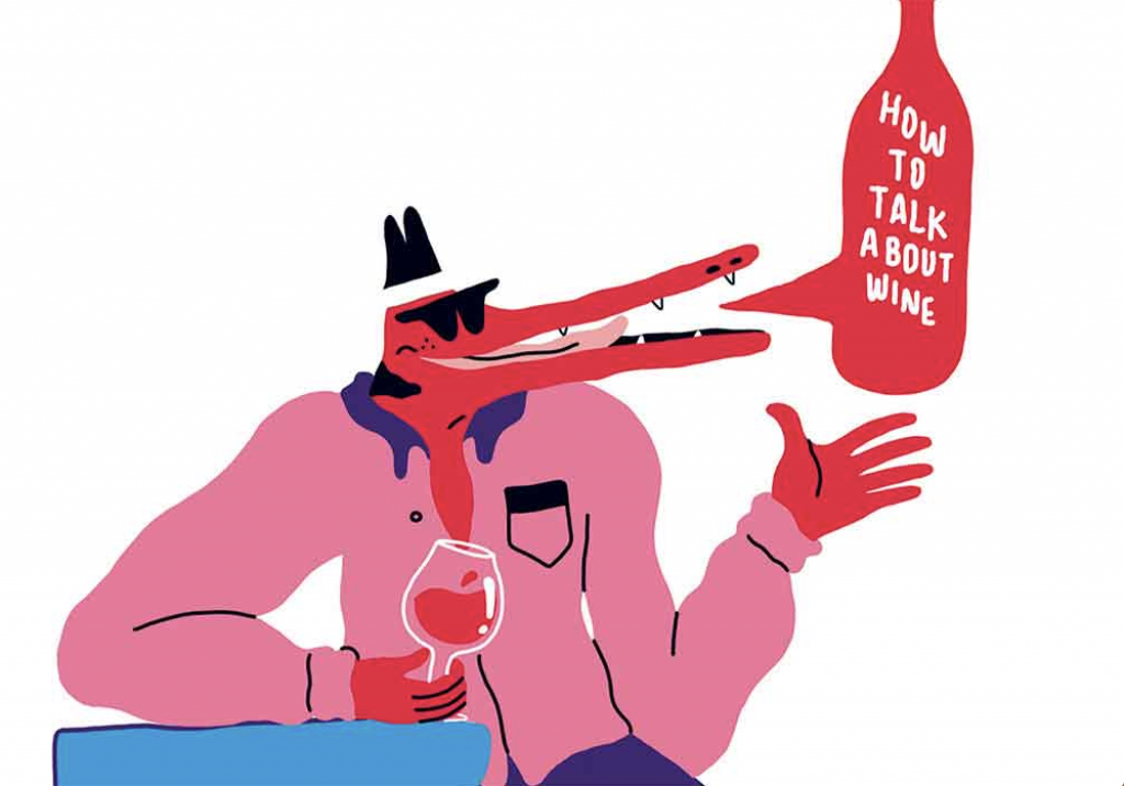Illustration entitled 'How to talk about wine' by Jose Mendez, as featured in Wine from Another Galaxy