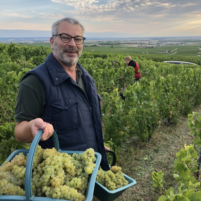 Gilles Marguet in the Champagne vineyard of Le Mesnil