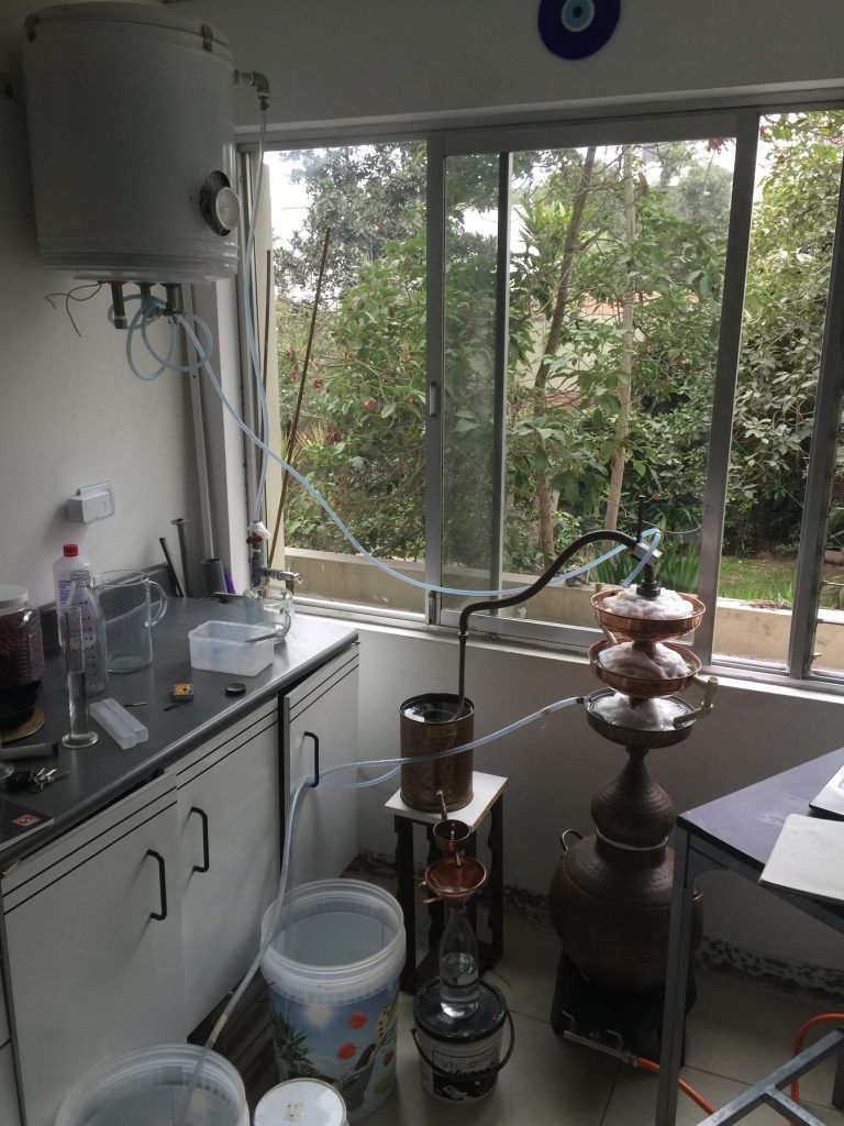A view of Alex's laundry-room distillery